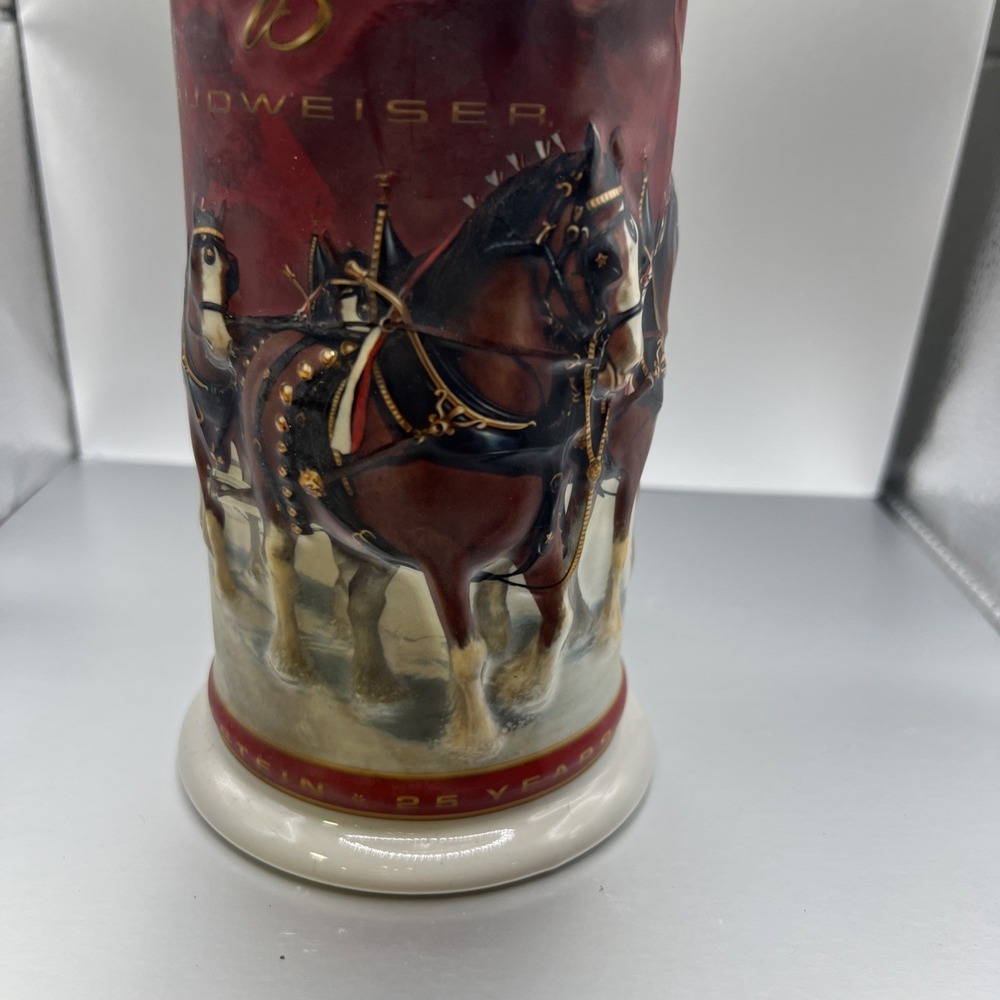 Budweiser 25th Anniversary Holiday Beer Stein Clydesdale Horse &‎ Carriage CS608